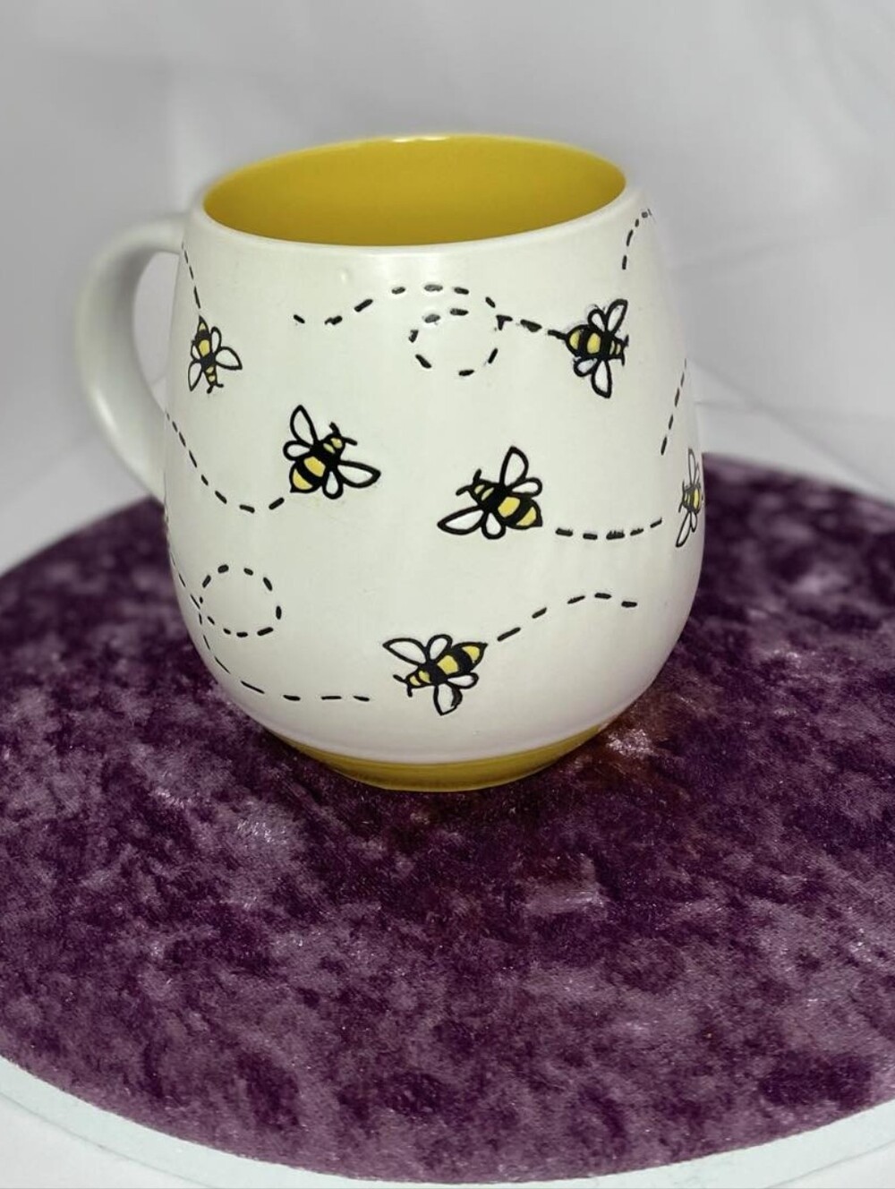 Bee Pattern Ceramic Mug with Yellow Interior